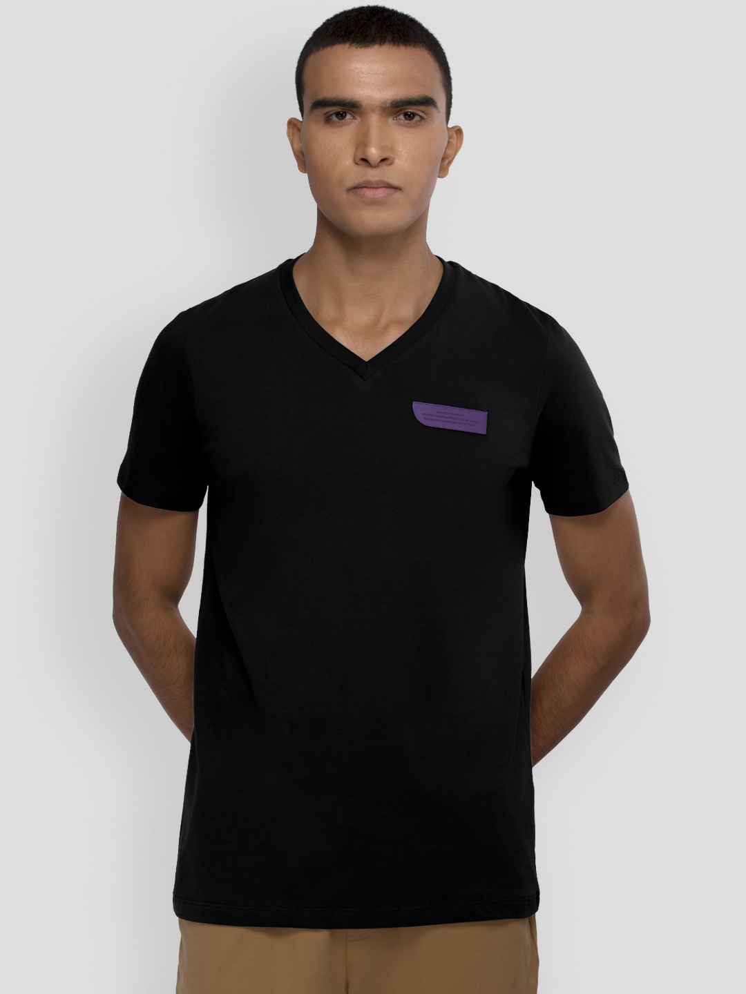 

PANGOLIN V-Neck Cotton Casual T-shirt, Black