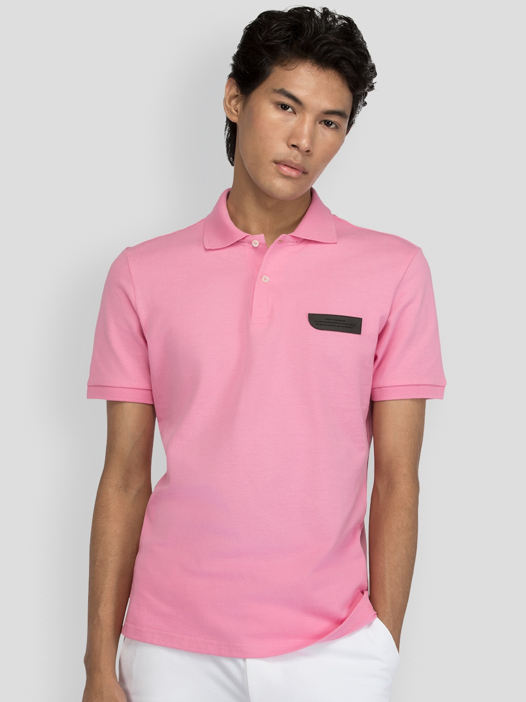 

PANGOLIN Polo Collar Short Sleeves Cotton T-shirt, Pink