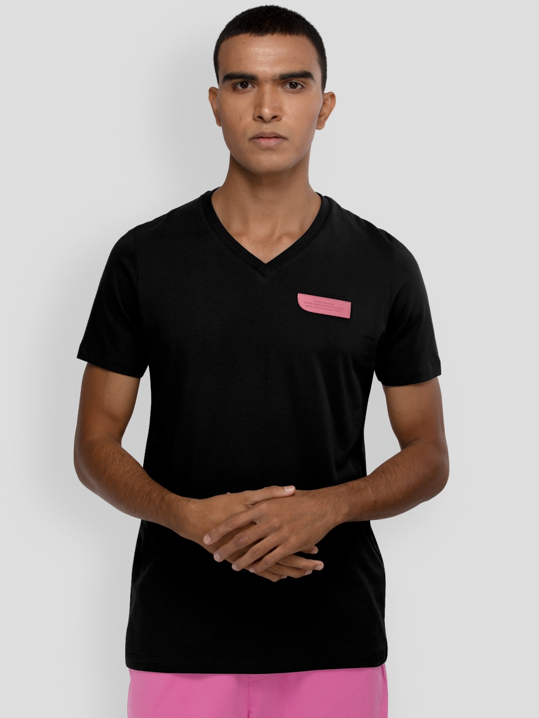 

PANGOLIN V-Neck Cotton Casual T-shirt, Black