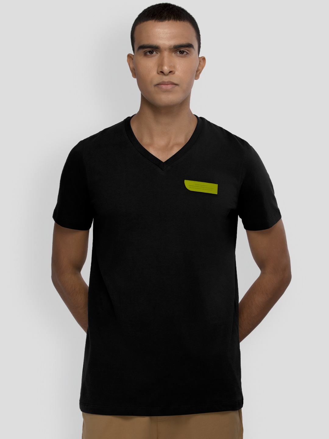 

PANGOLIN V-Neck Cotton Casual T-shirt, Black