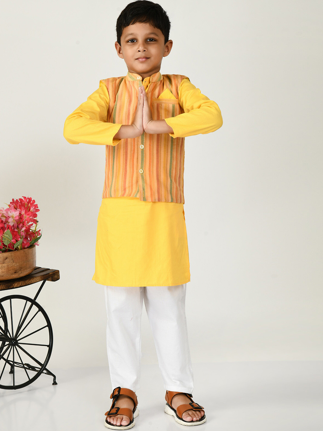 

BAESD Boys Mandarin Collar Long Sleeves Pure Cotton Kurta Set, Yellow