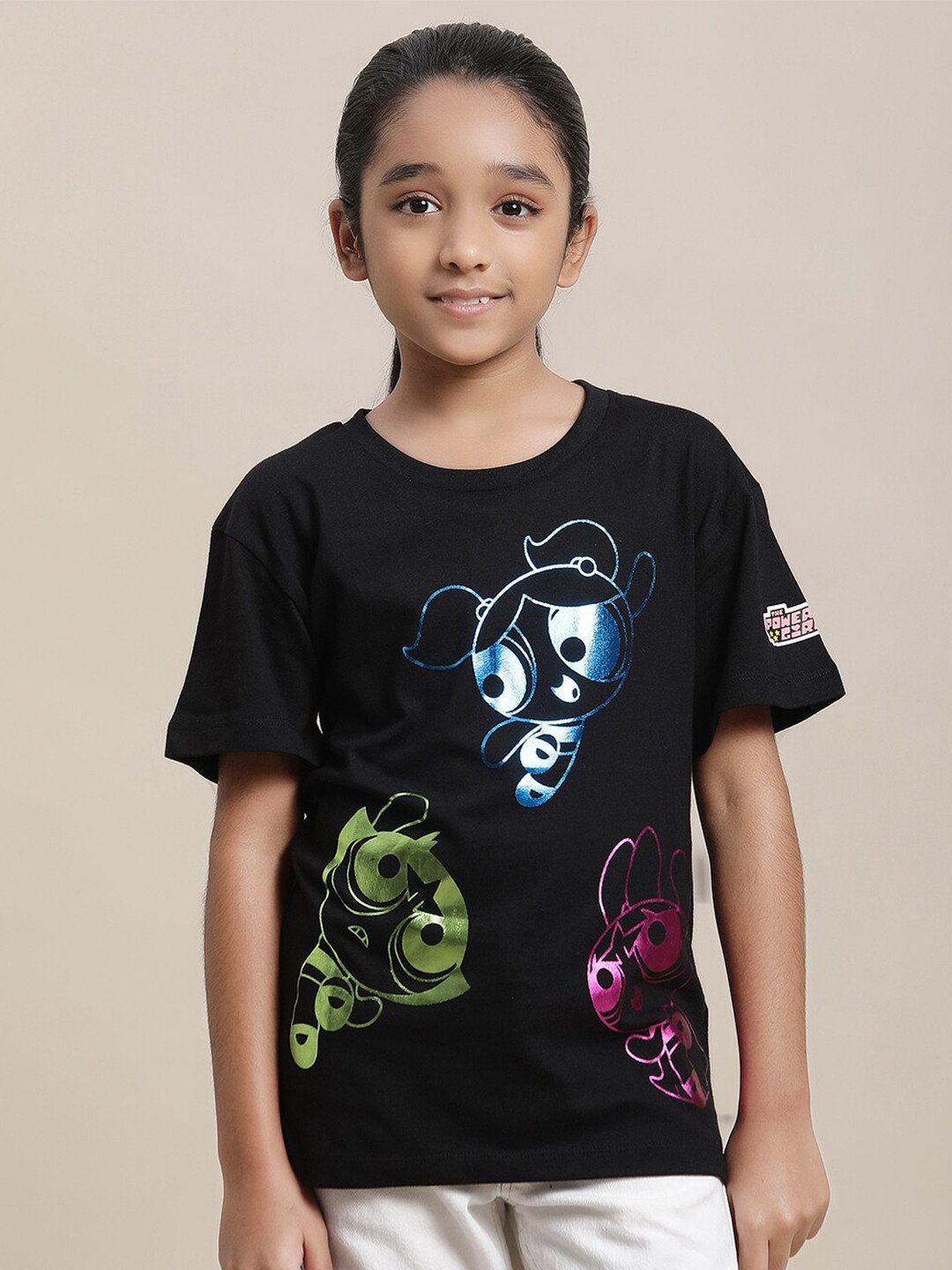 

Kids Ville Girls Powerpuff Girls Printed Pure Cotton Relaxed Fit T-shirt, Black