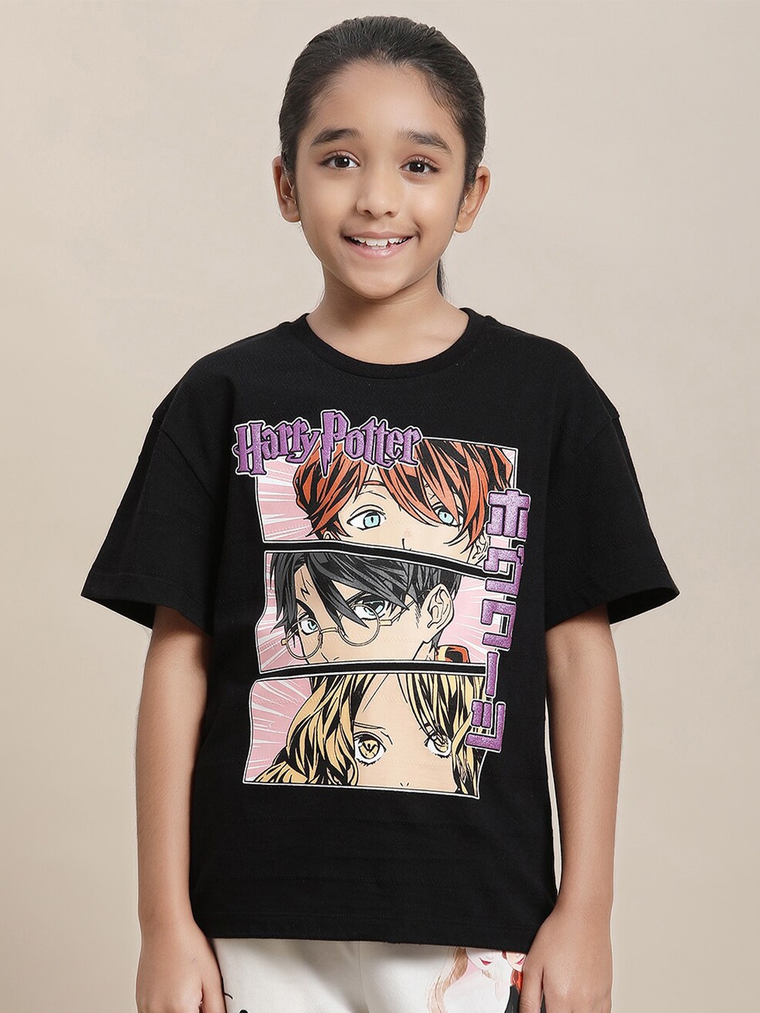 

Kids Ville Girls Harry Potter Printed Pure Cotton Relaxed Fit T-shirt, Black