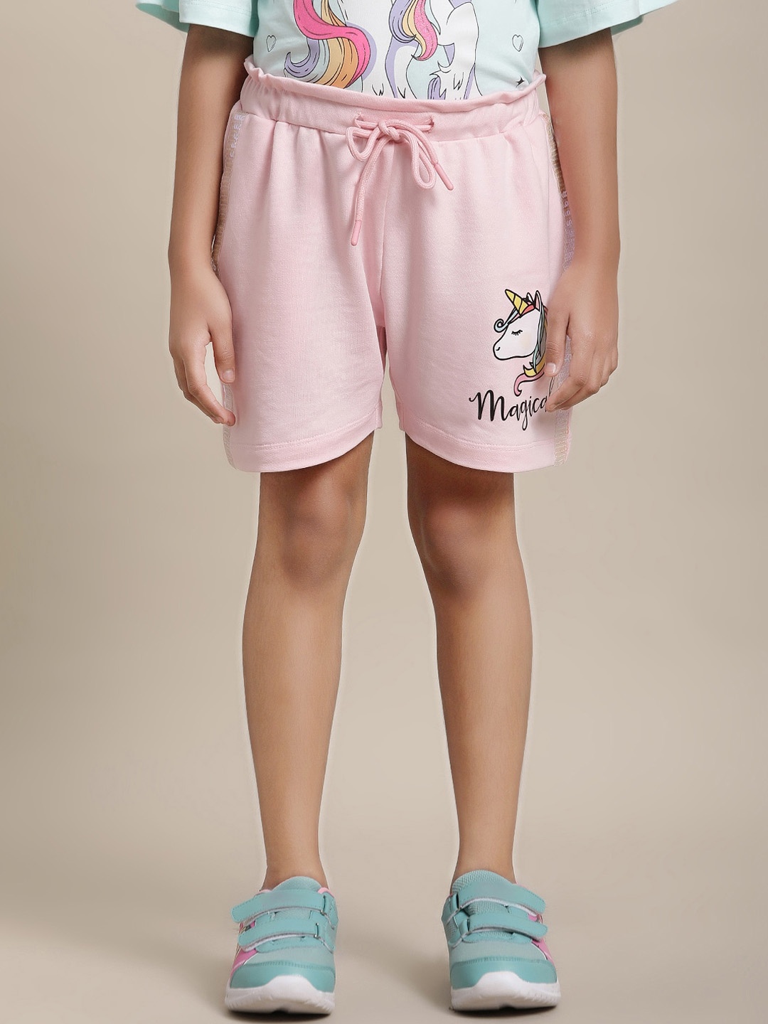 

Kids Ville Girls Printed Mid-Rise Shorts, Pink