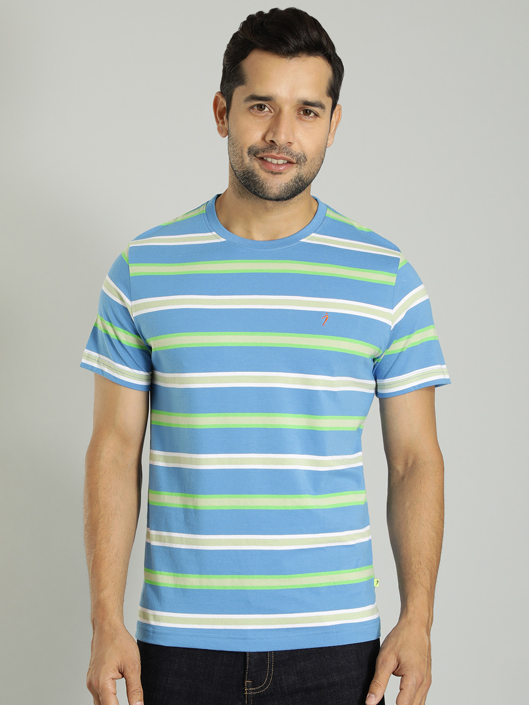 

Indian Terrain Striped Round Neck Pure Cotton T-shirt, Blue