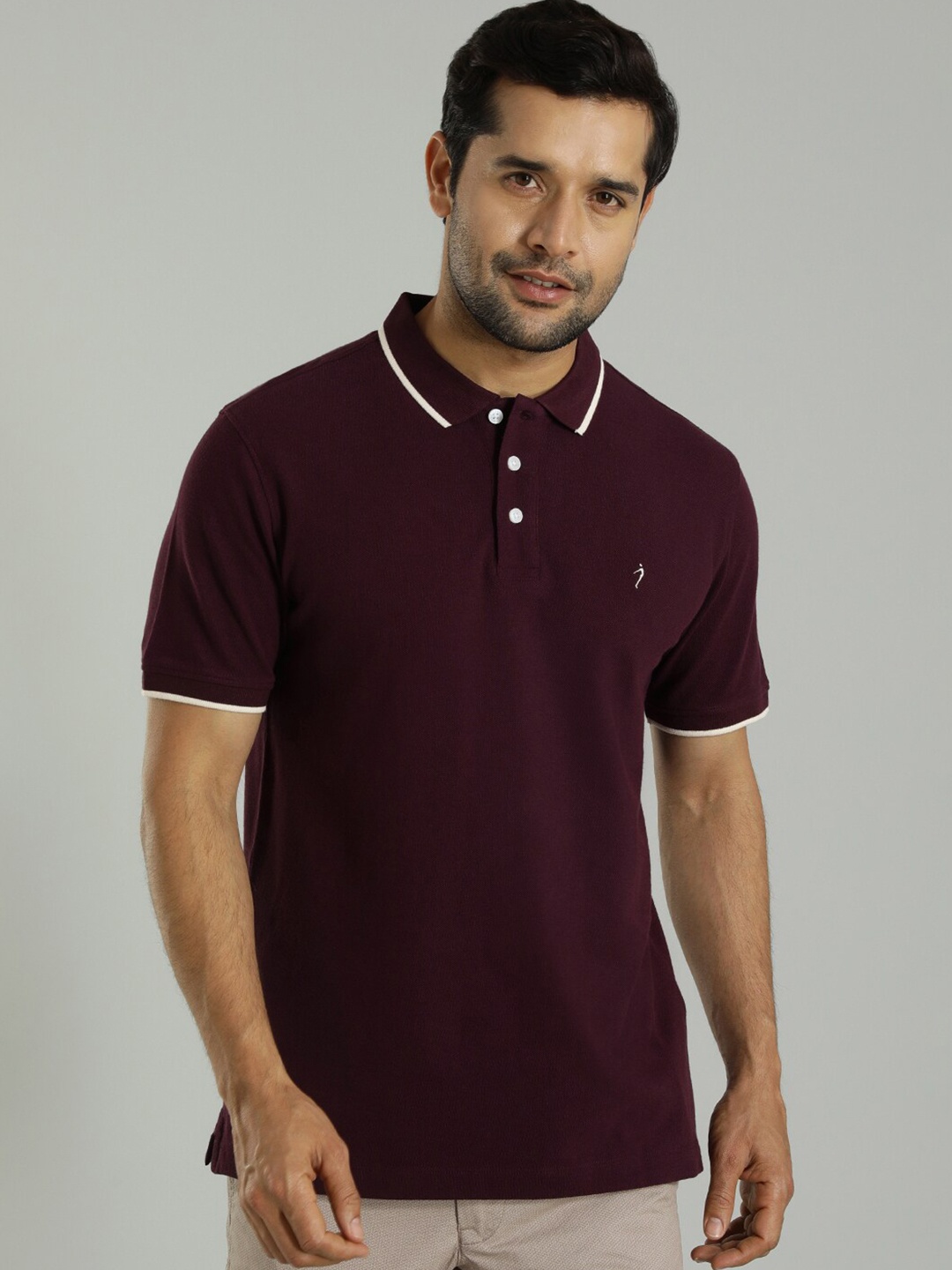 

Indian Terrain Short Sleeves Polo Collar Cotton T-shirt, Purple