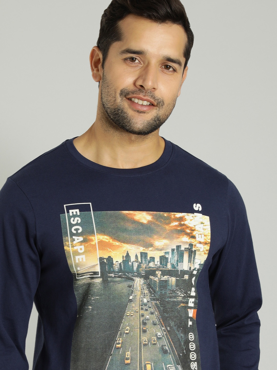

Indian Terrain Graphic Printed Pure Cotton T-shirt, Navy blue