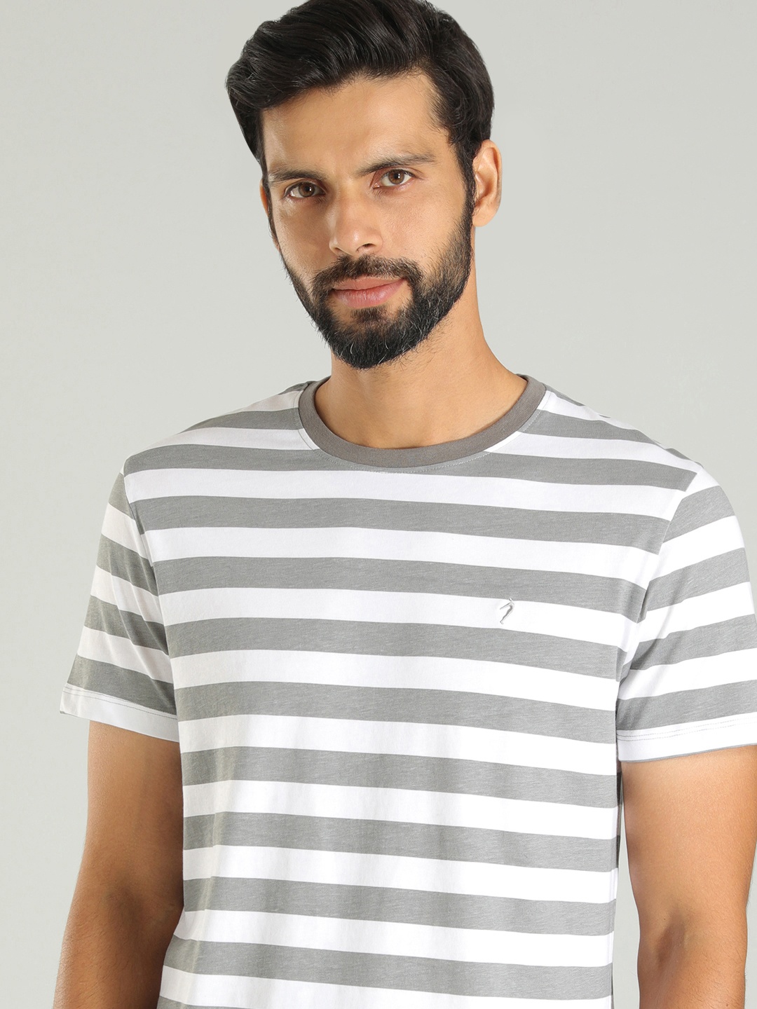 

Indian Terrain Striped Pure Cotton T-shirt, Grey