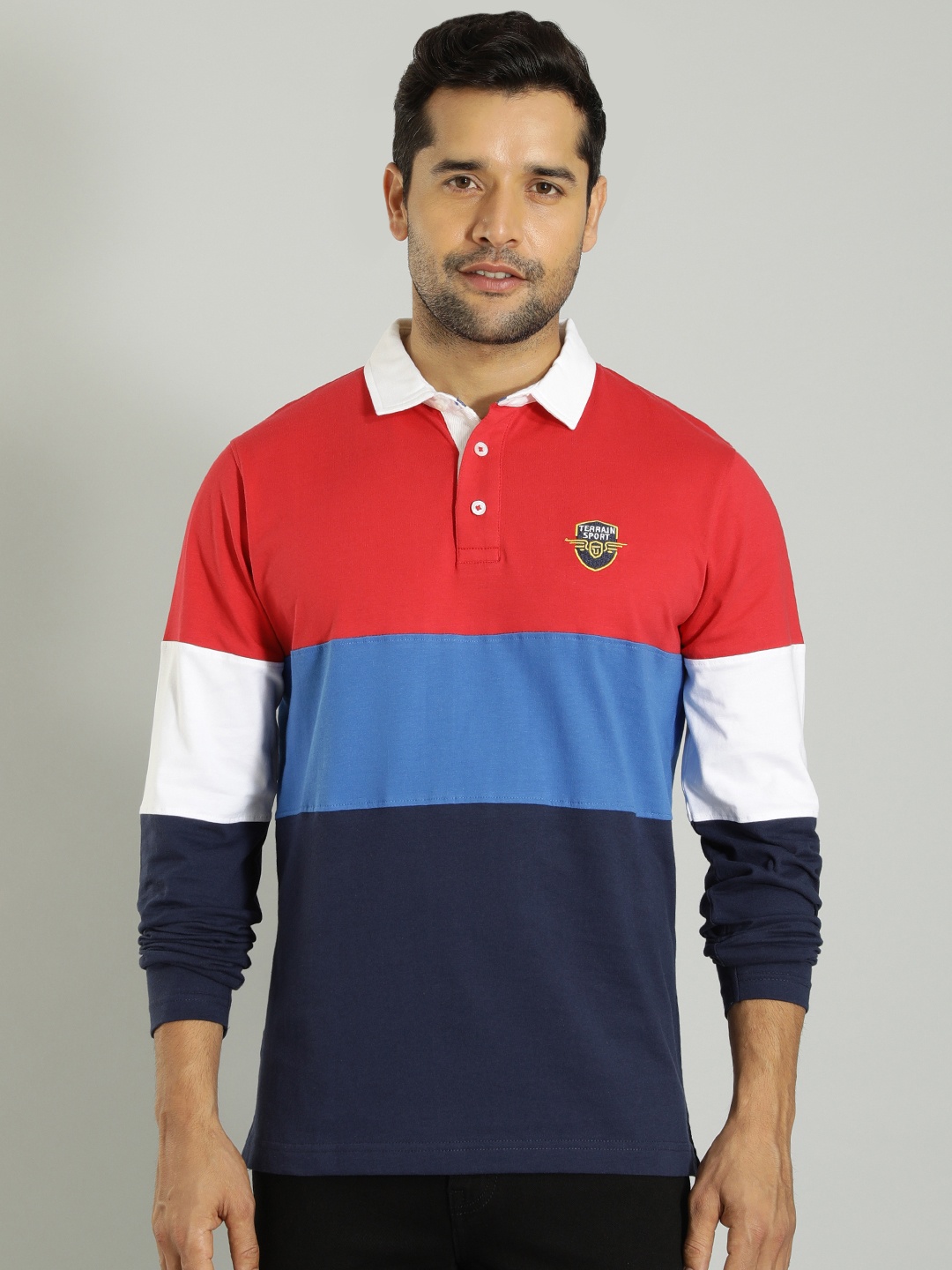 

Indian Terrain Colourblocked Polo Collar Pure Cotton T-shirt, Red