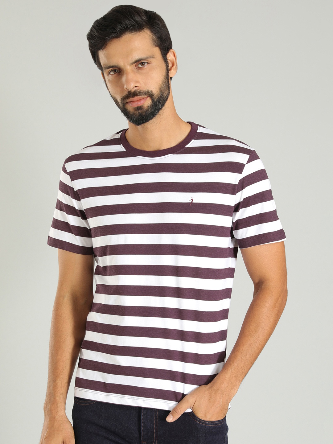 

Indian Terrain Striped Round Neck Pure Cotton T-shirt, Purple