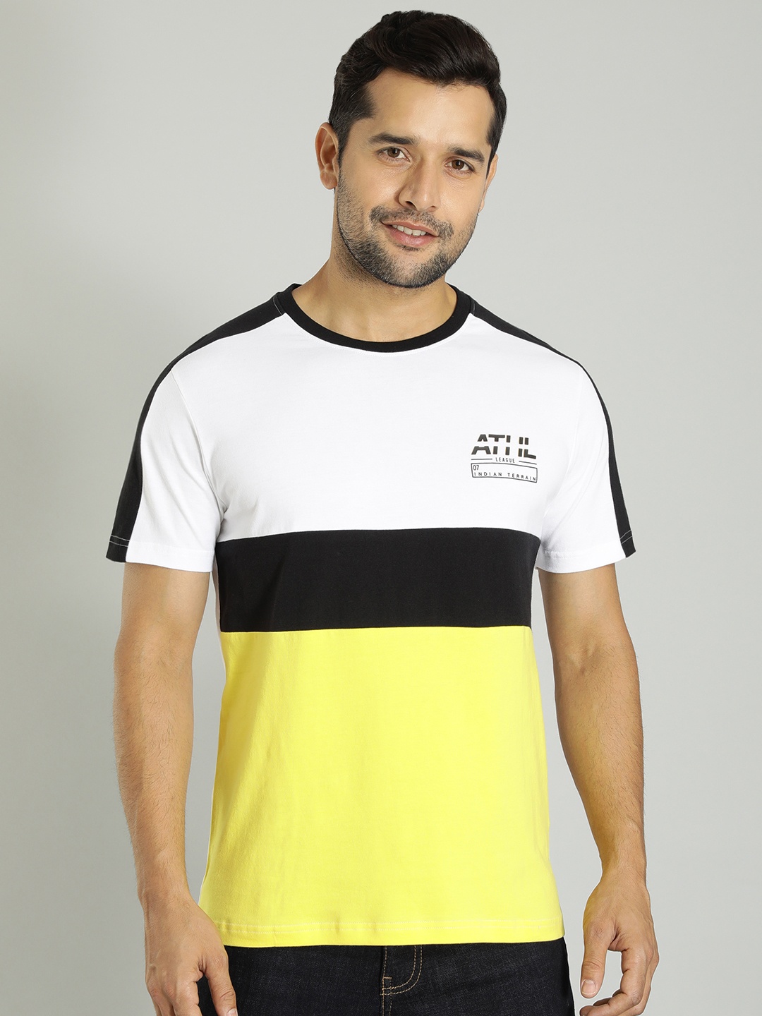

Indian Terrain Colourblocked Pure Cotton T-shirt, Yellow