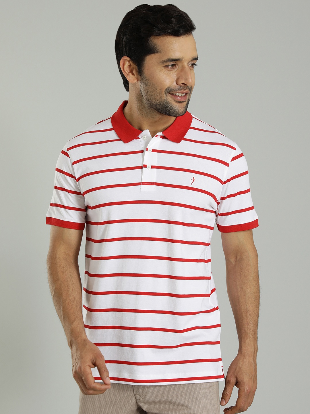 

Indian Terrain Striped Polo Collar Pockets T-shirt, Red