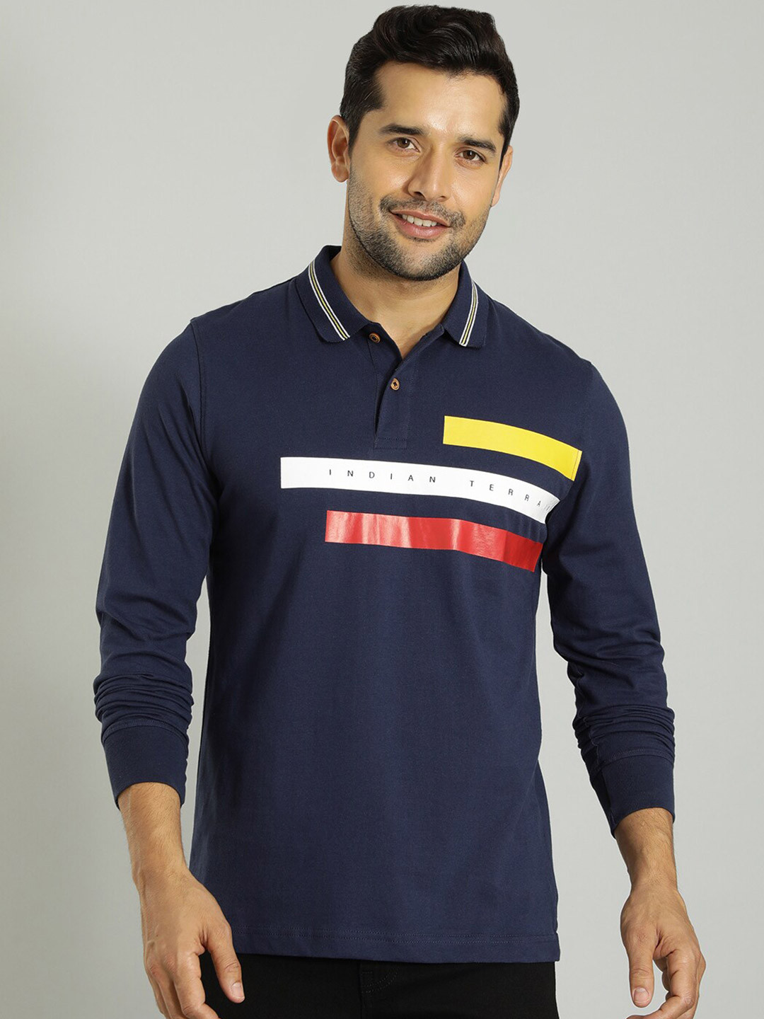 

Indian Terrain Printed Polo Collar T-shirt, Navy blue