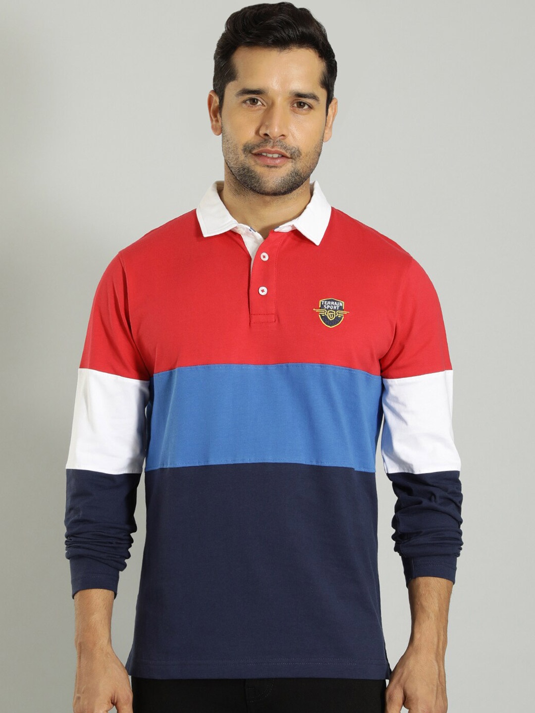 

Indian Terrain Colorblocked Polo Collar Cotton T-shirt, Red