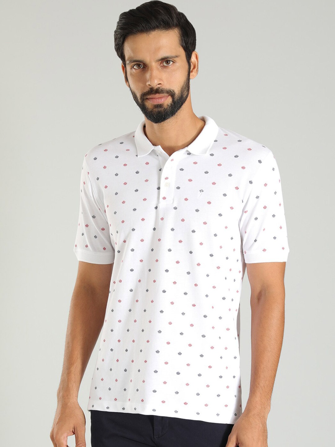 

Indian Terrain Micro Ditsy Printed Polo Collar T-shirt, White