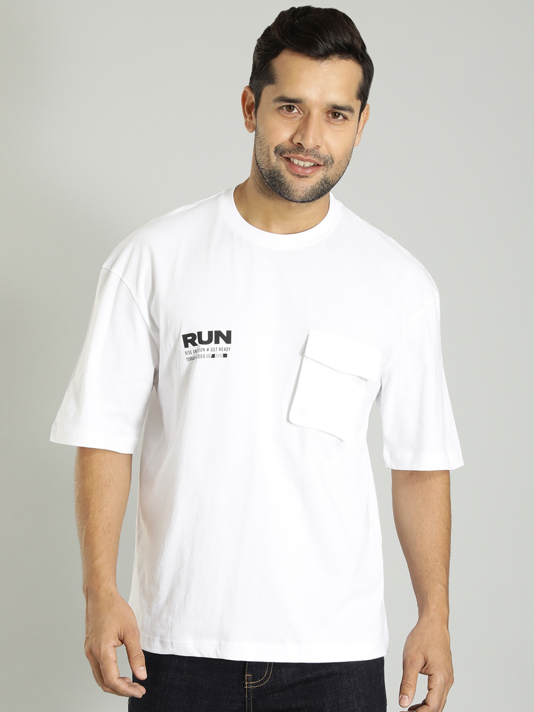 

Indian Terrain Typography Printed Cotton Pockets T-shirt, White