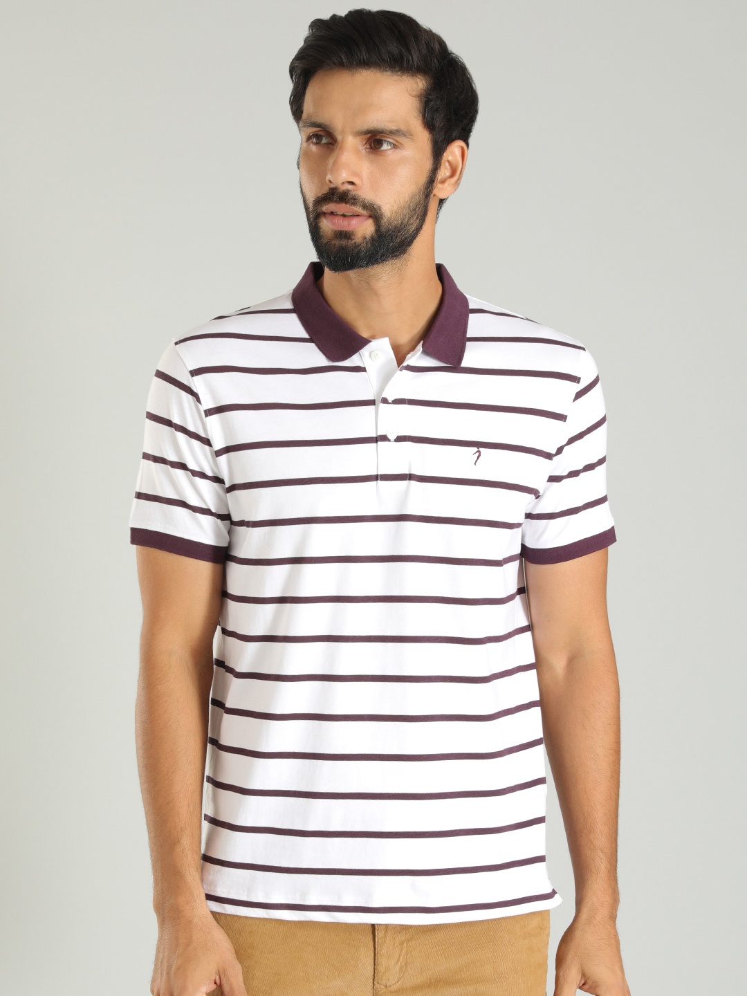 

Indian Terrain Striped Polo Collar Cotton T-shirt, Purple