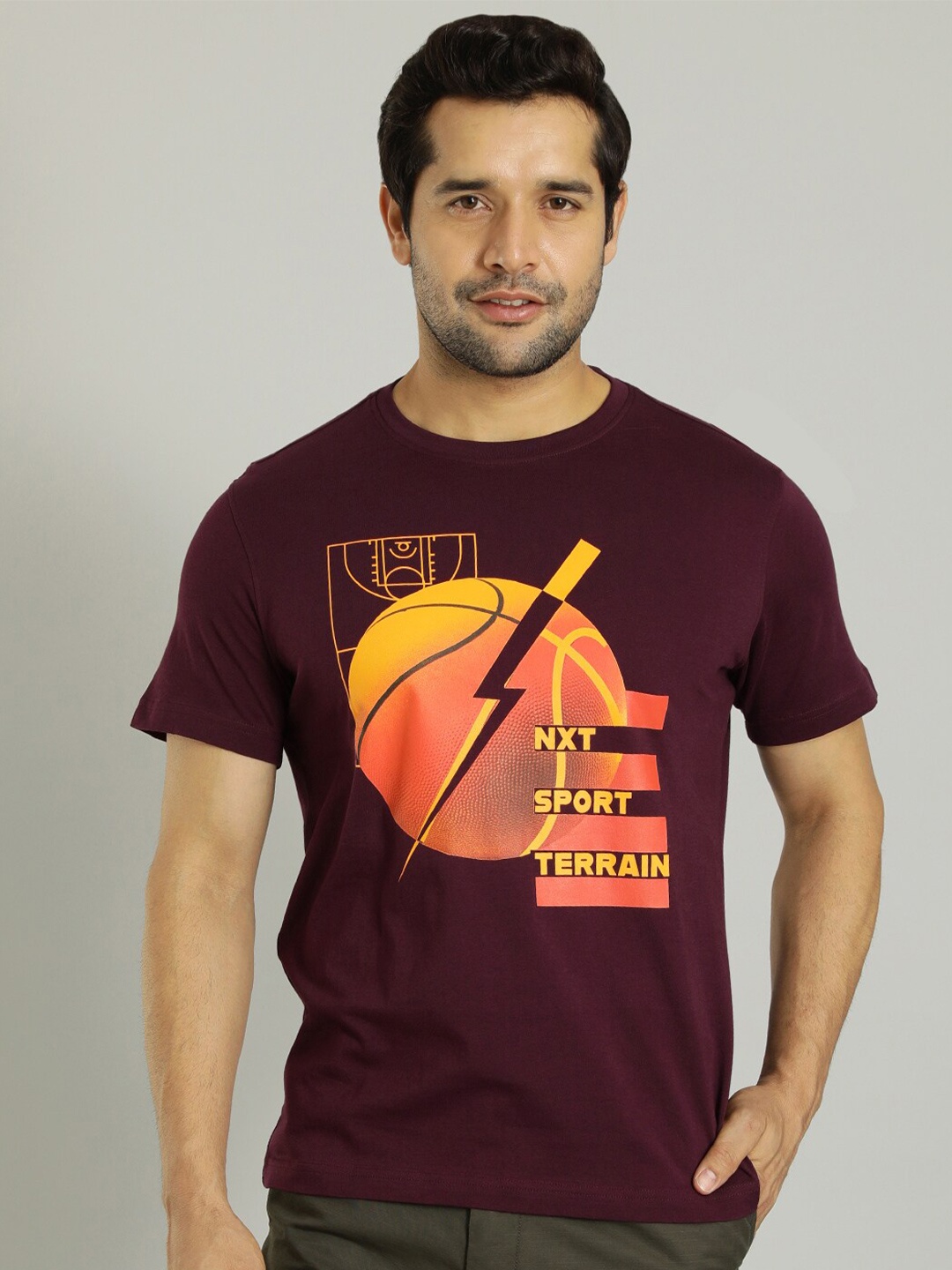 

Indian Terrain Graphic Printed Cotton T-shirt, Purple