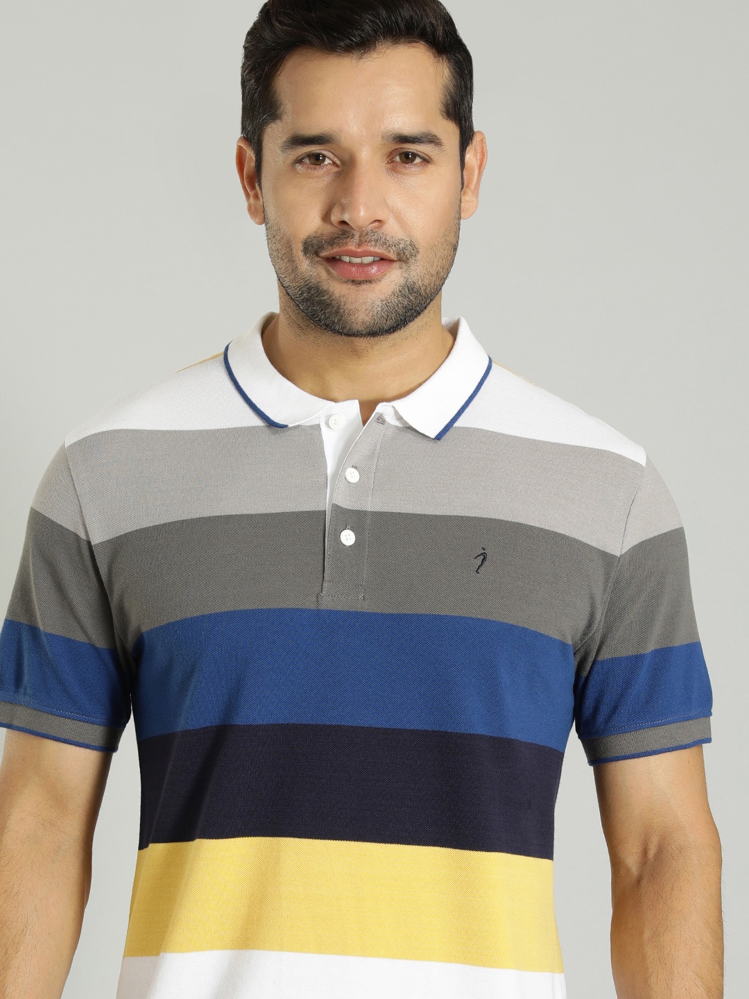 

Indian Terrain Colourblocked Polo Collar Cotton T-shirt, Blue