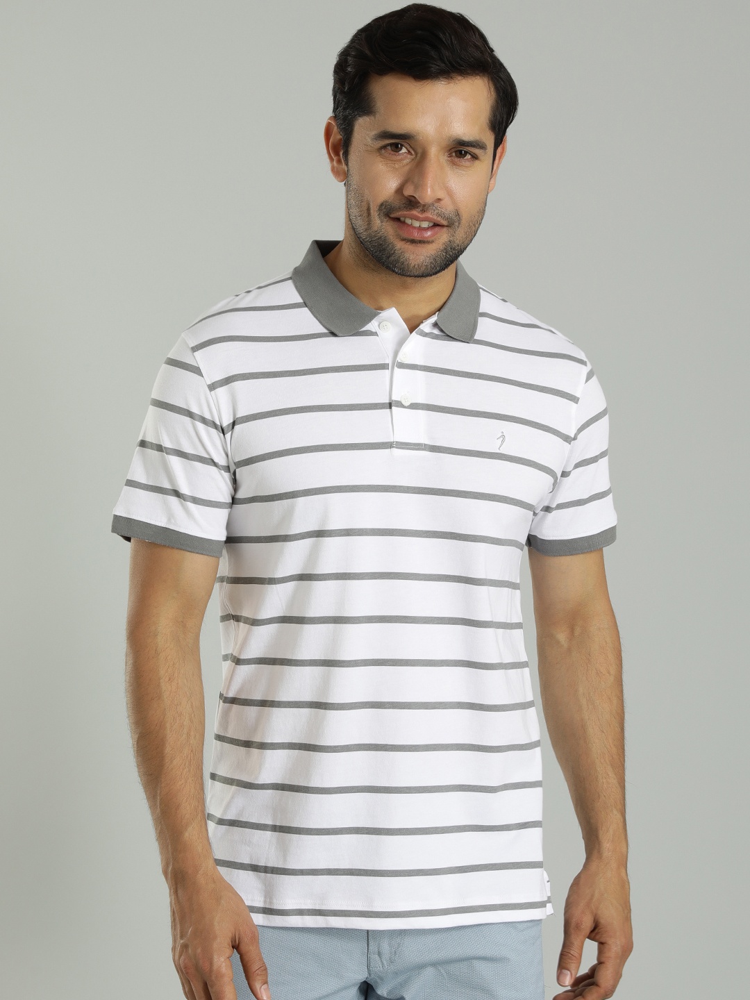 

Indian Terrain Striped Polo Collar Pure Cotton T-Shirt, Grey