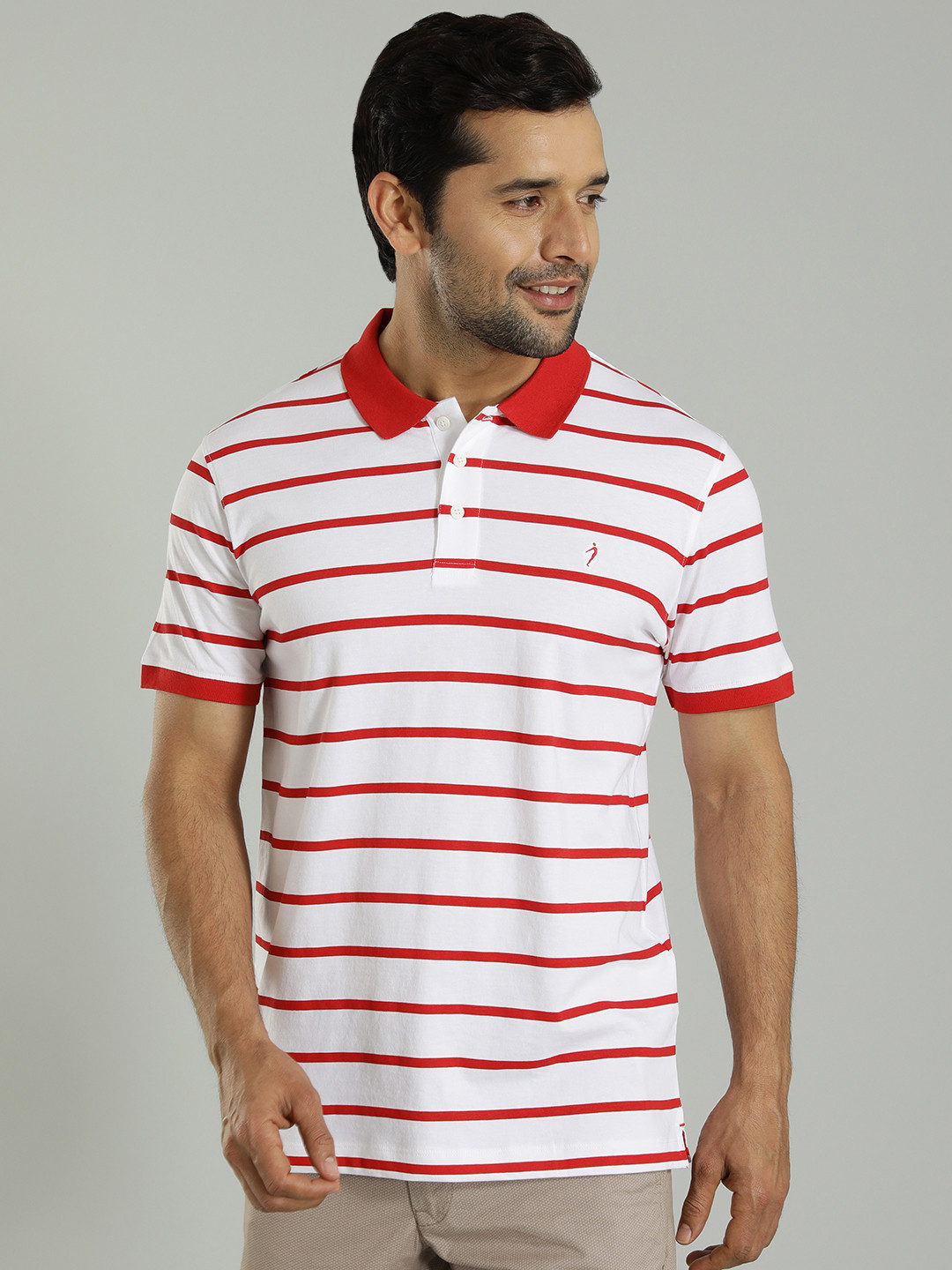 

Indian Terrain Striped Polo Collar Pure Cotton T-Shirt, Red