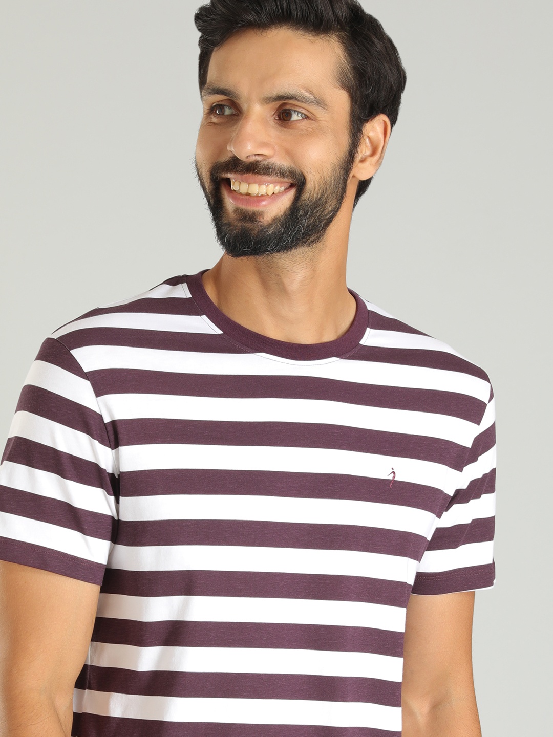 

Indian Terrain Striped Pure Cotton T-Shirt, Purple