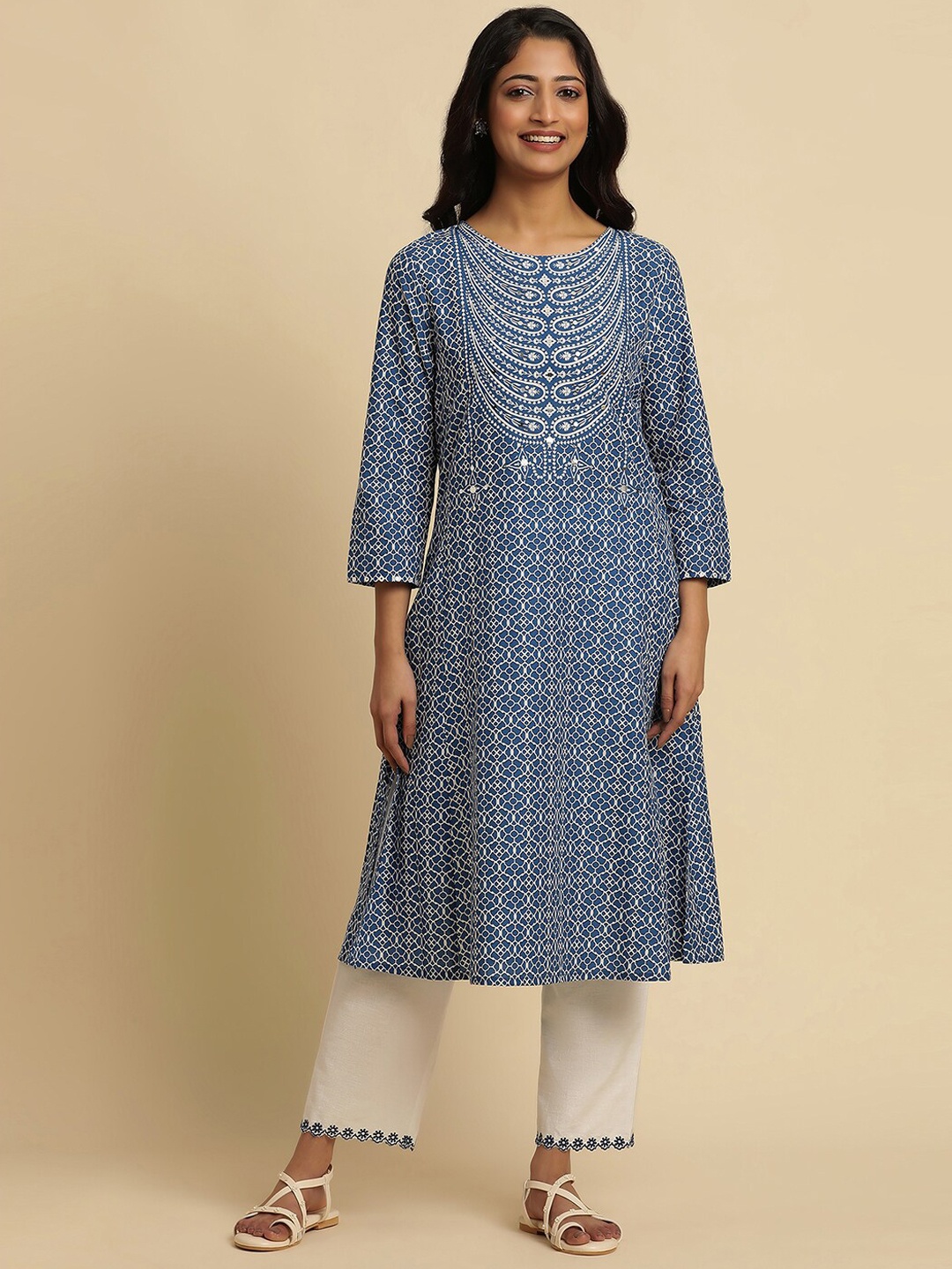 

W Straight Cotton Kurta, Blue