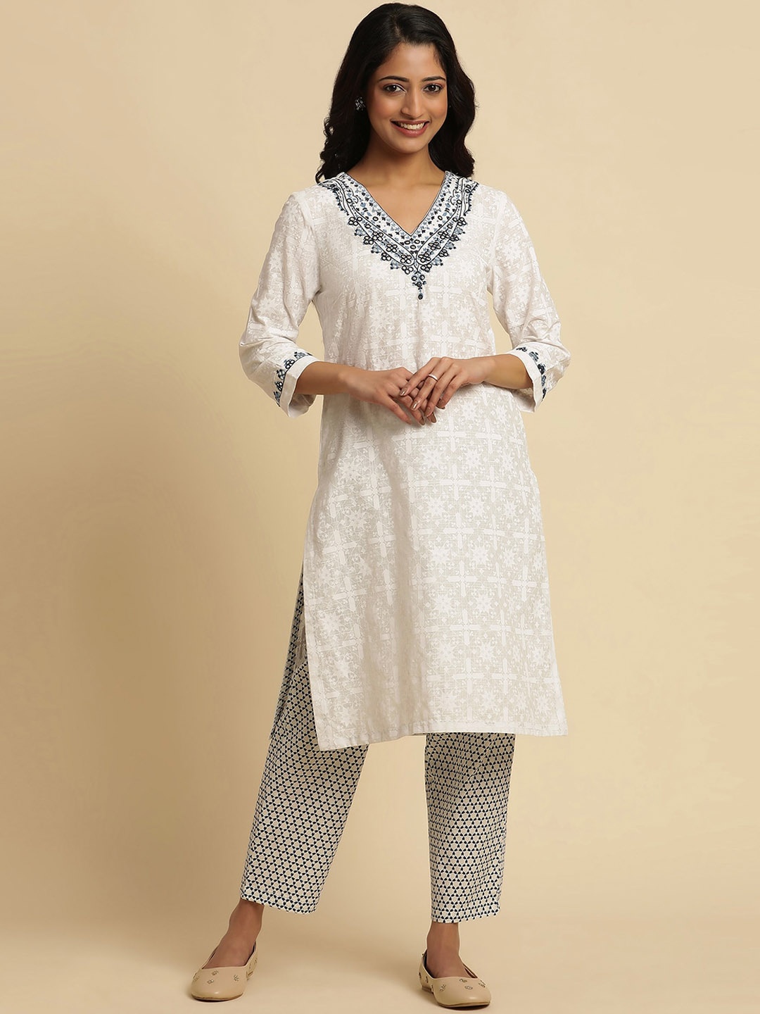 

W Women Straight Cotton Kurta, White