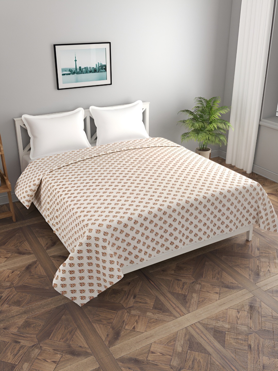 

BREVARD Off White & Brown Floral Printed Double Queen Duvet Cover