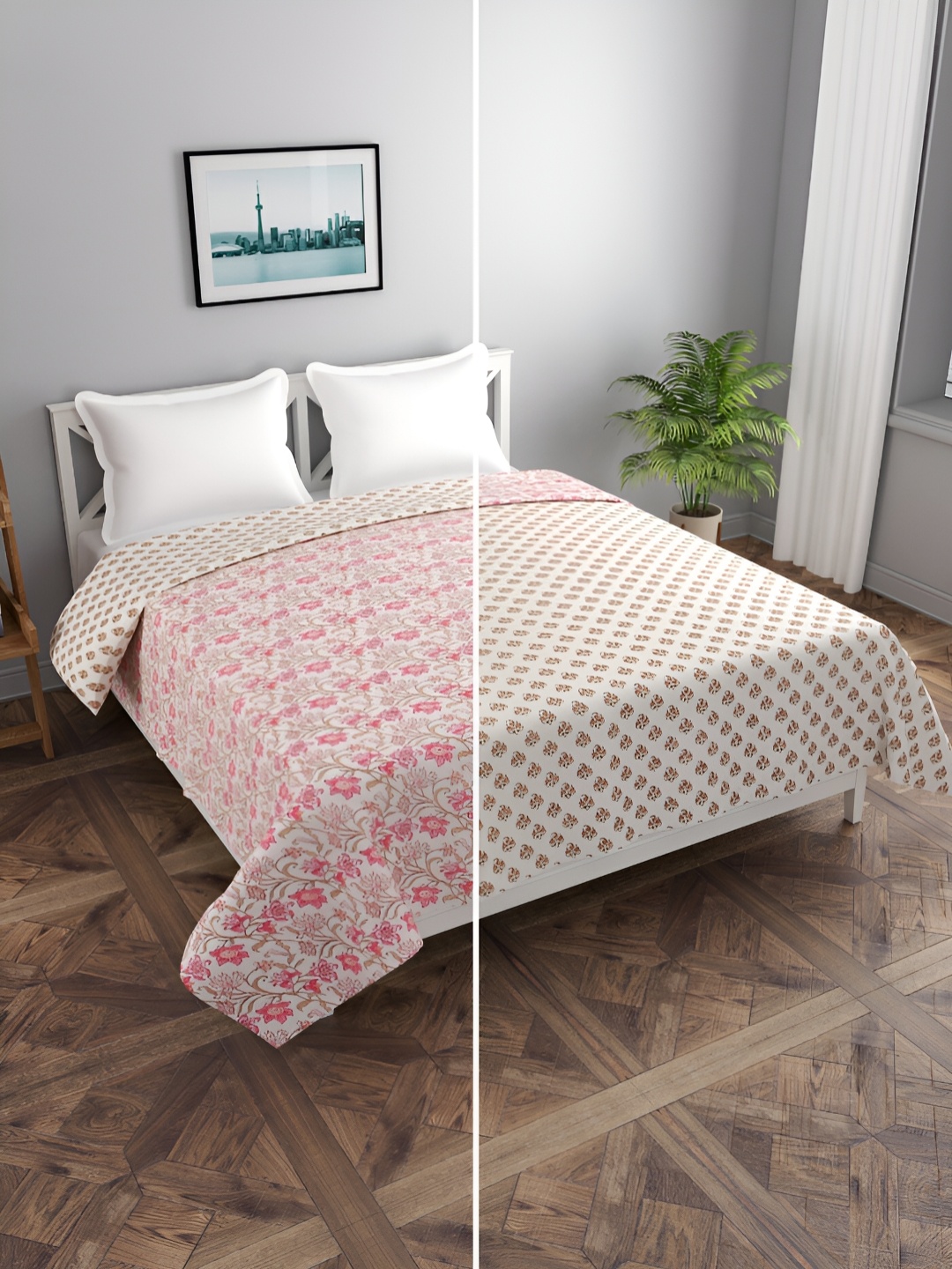 

BREVARD White & Pink Floral Printed Double Queen Duvet Cover