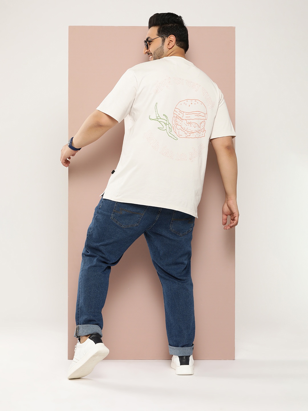 

Sztori Men Plus Size Graphic Printed Relaxed Fit T-shirt, Beige