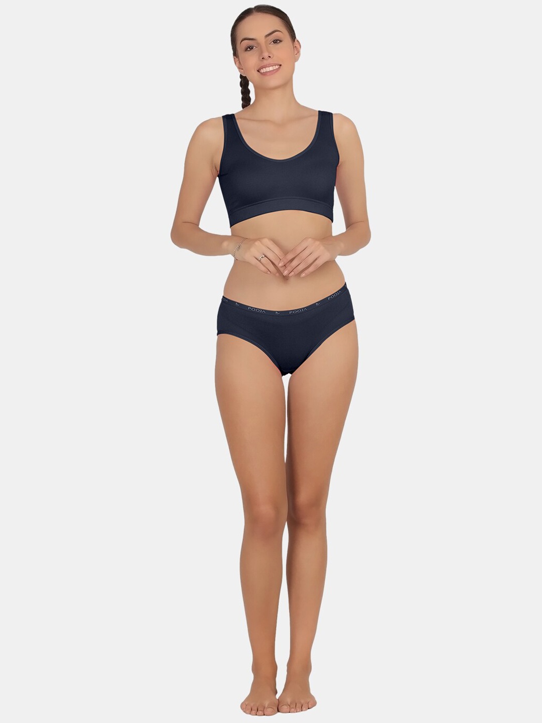 

POOJA RAGENEE Non-Padded Sports Lingerie Set, Navy blue