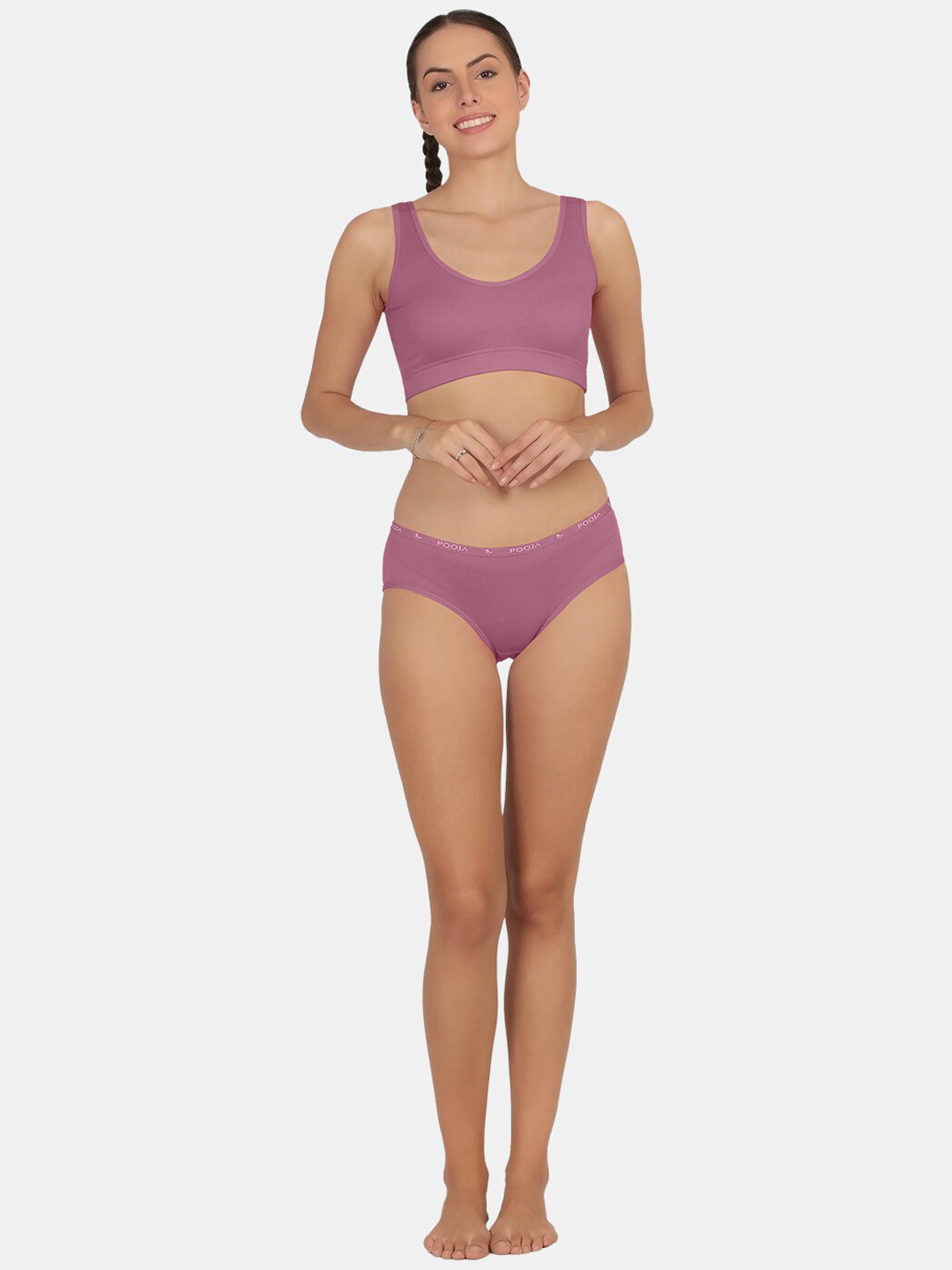 

POOJA RAGENEE Full Coverage Seamless Comfortable Sports Lingerie Set, Pink