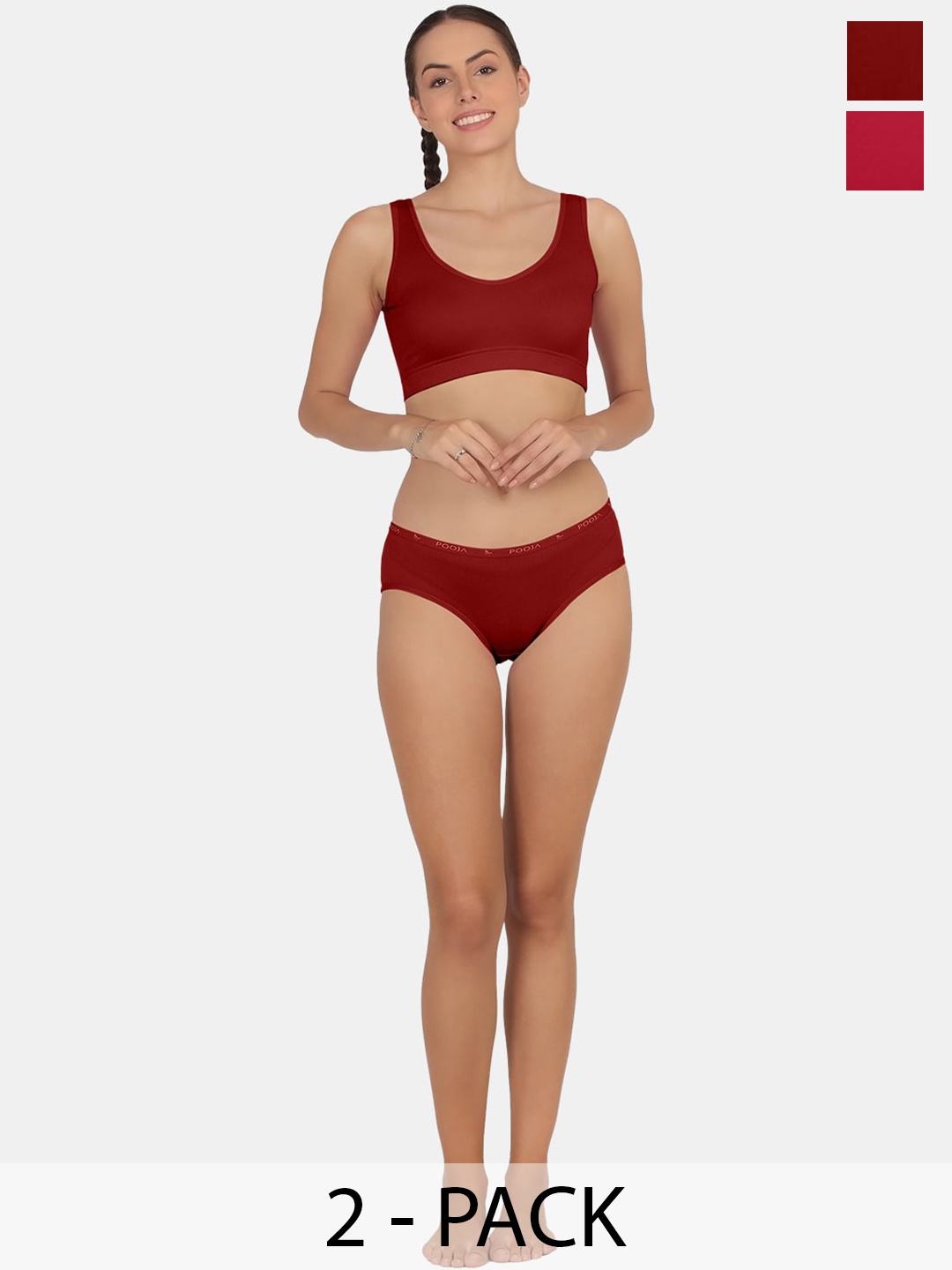 

POOJA RAGENEE Cotton Non Padded Sports Lingerie Set, Magenta