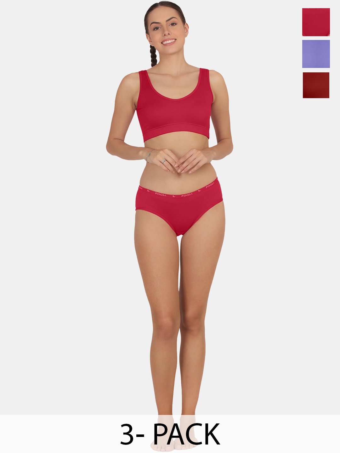 

POOJA RAGENEE Pack Of 3 Non-Padded Sports Lingerie Set, Purple