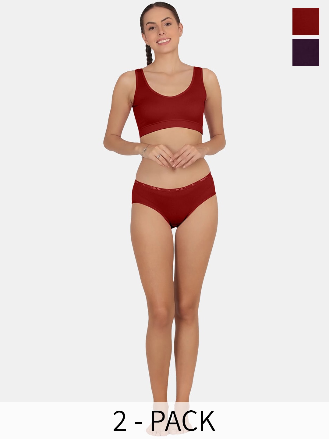 

POOJA RAGENEE Pack Of 2 Briefs Lingerie Set, Maroon
