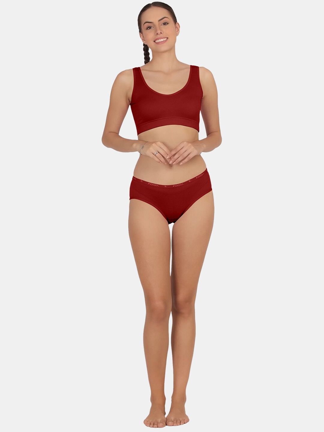 

POOJA RAGENEE Non Wired Briefs Lingerie Set, Maroon