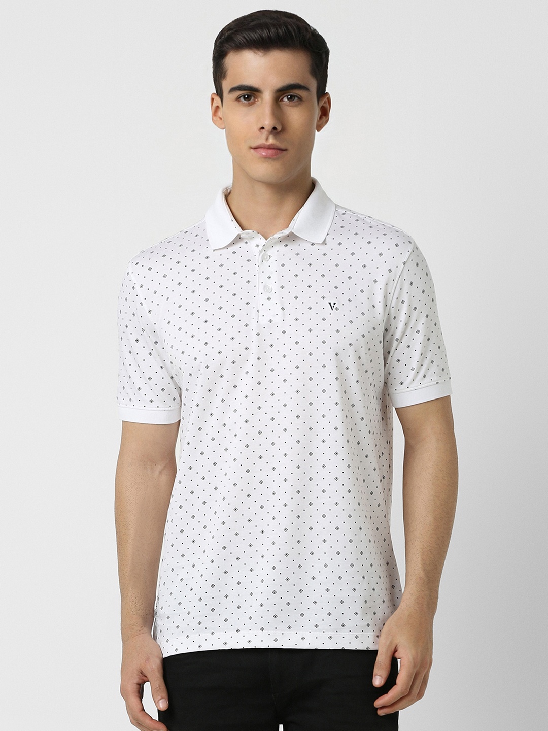 

Van Heusen Micro or Ditsy Printed Polo Collar Pure Cotton T-shirt, White