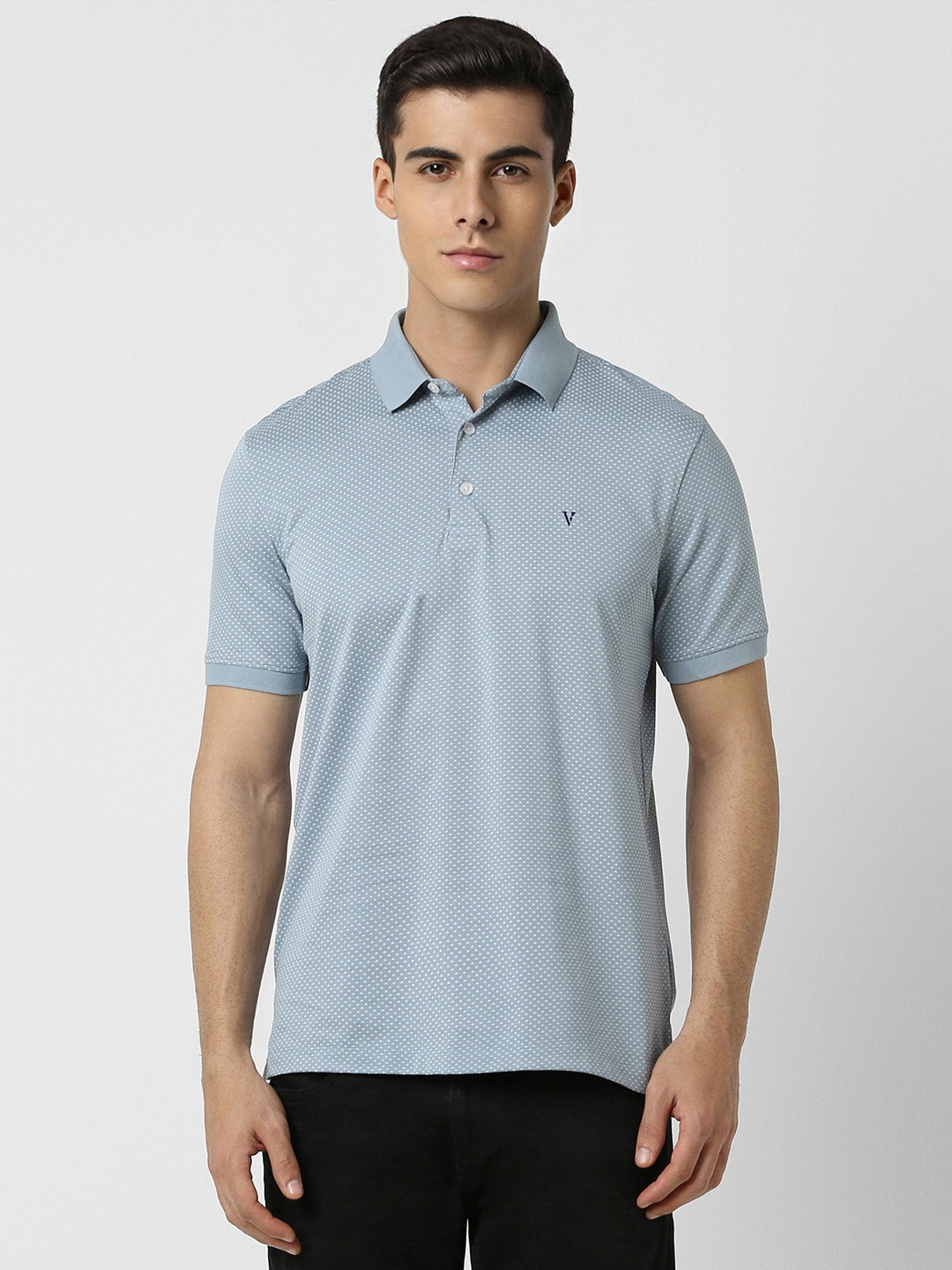 

Van Heusen Micro or Ditsy Printed Polo Collar Pure Cotton T-shirt, Blue