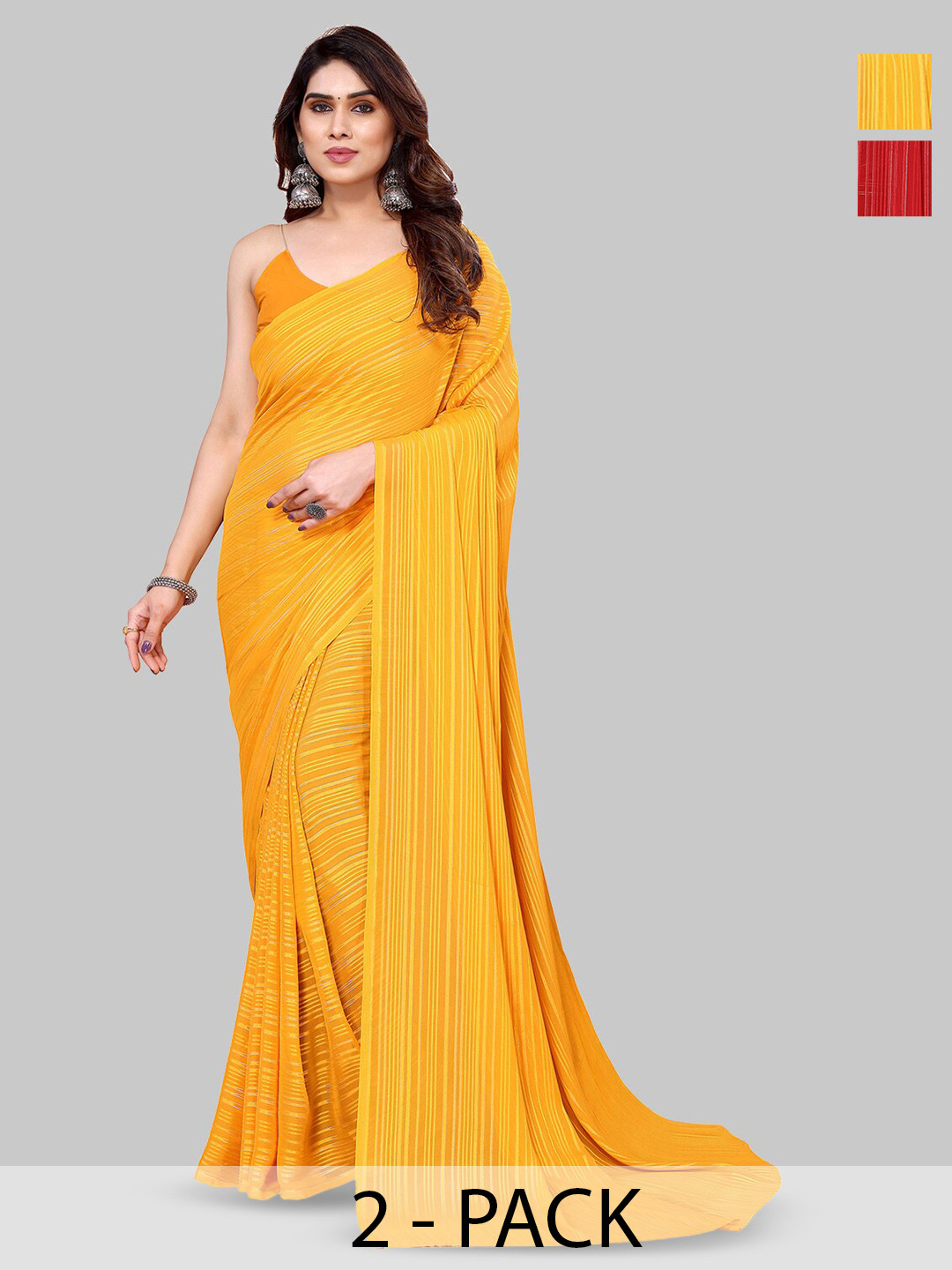 

ANAND SAREES Selection Of 2 Striped Saree, Yellow