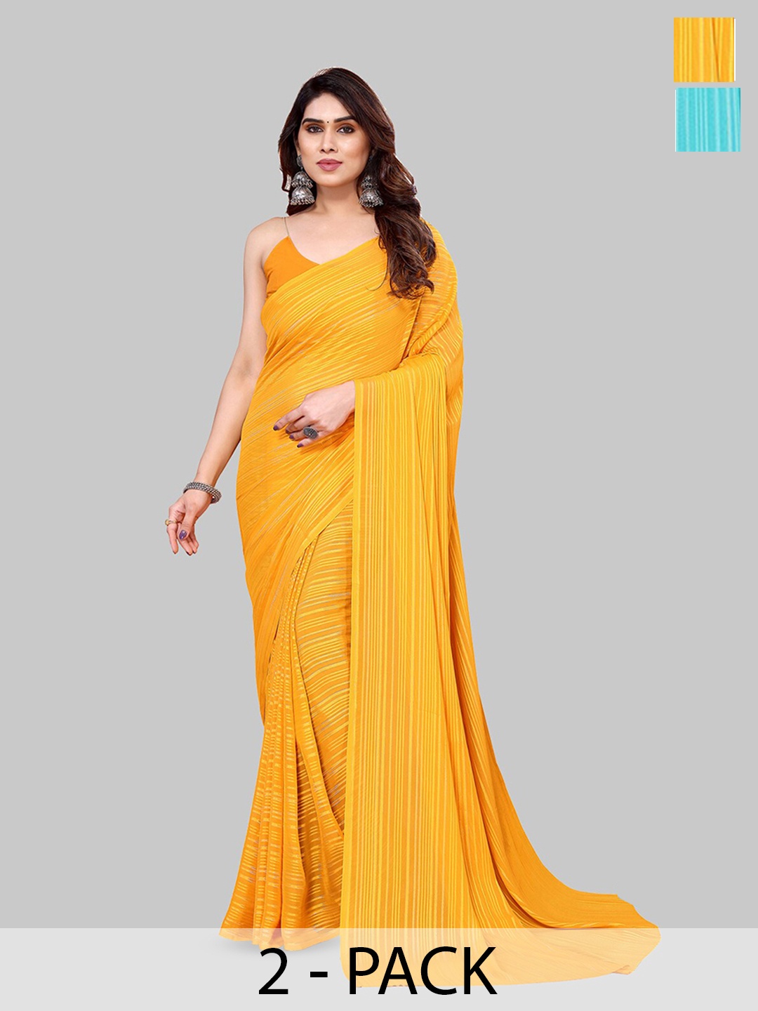 

ANAND SAREES Striped Satin Saree, Yellow