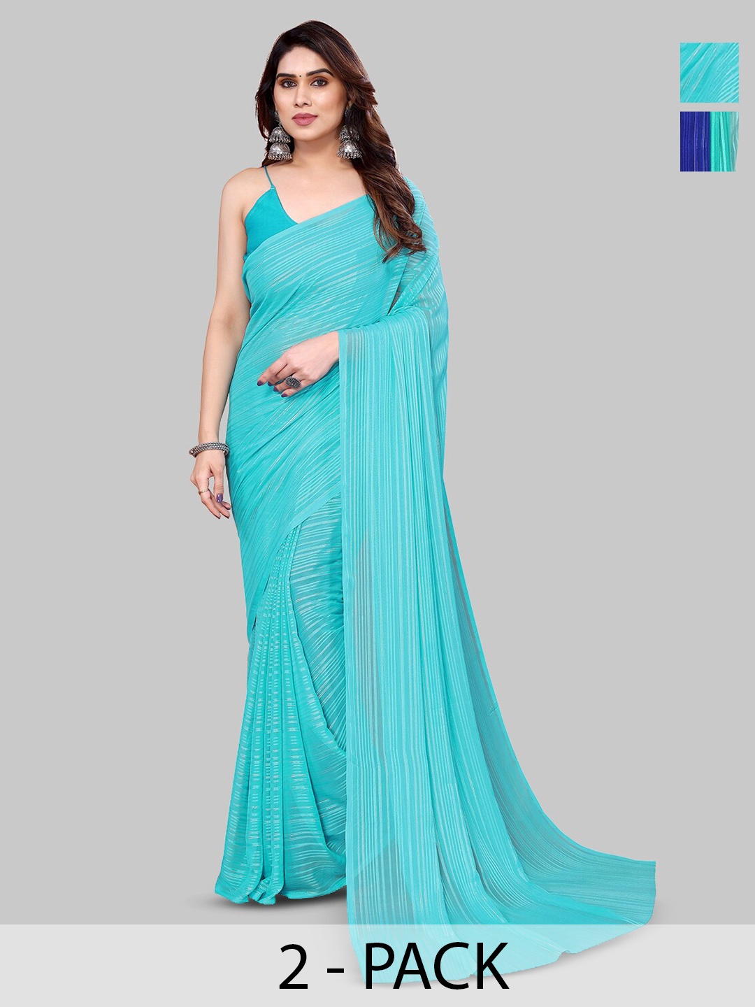 

ANAND SAREES Selection Of 2 Striped Saree, Blue
