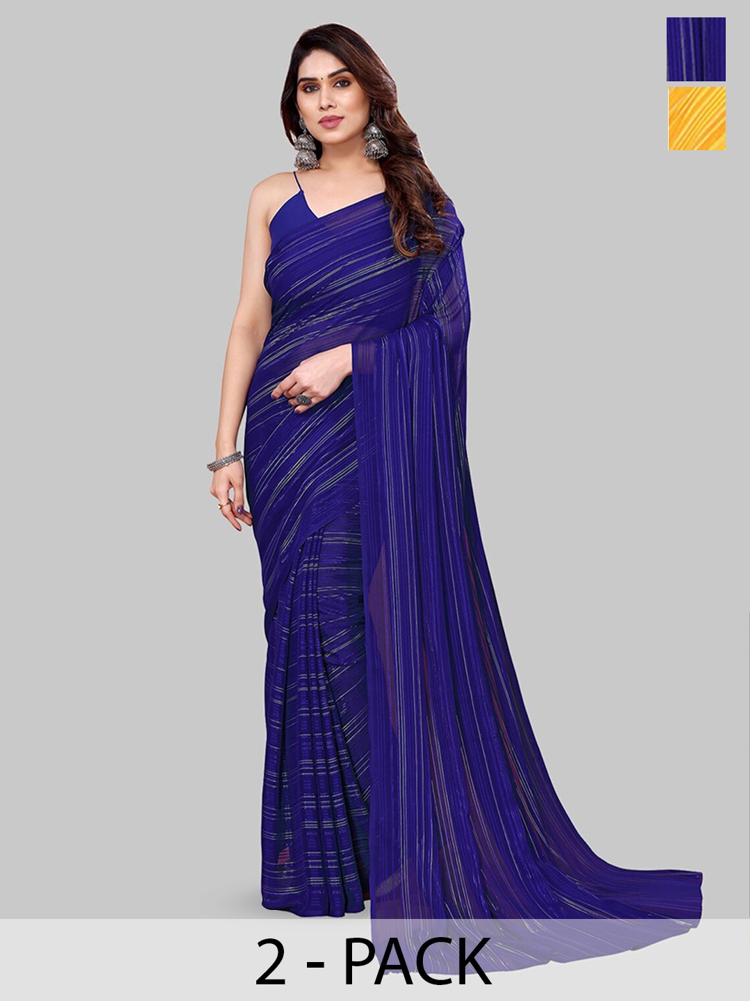 

ANAND SAREES Striped Satin Saree, Blue