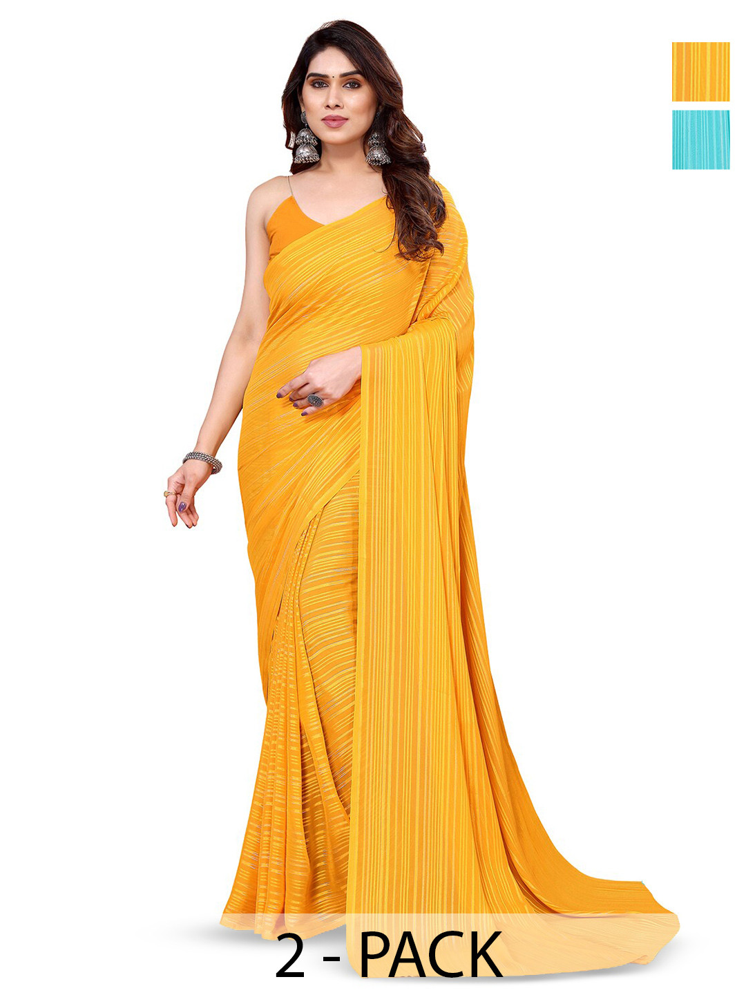 

ANAND SAREES Selection Of 2 Striped Saree, Yellow