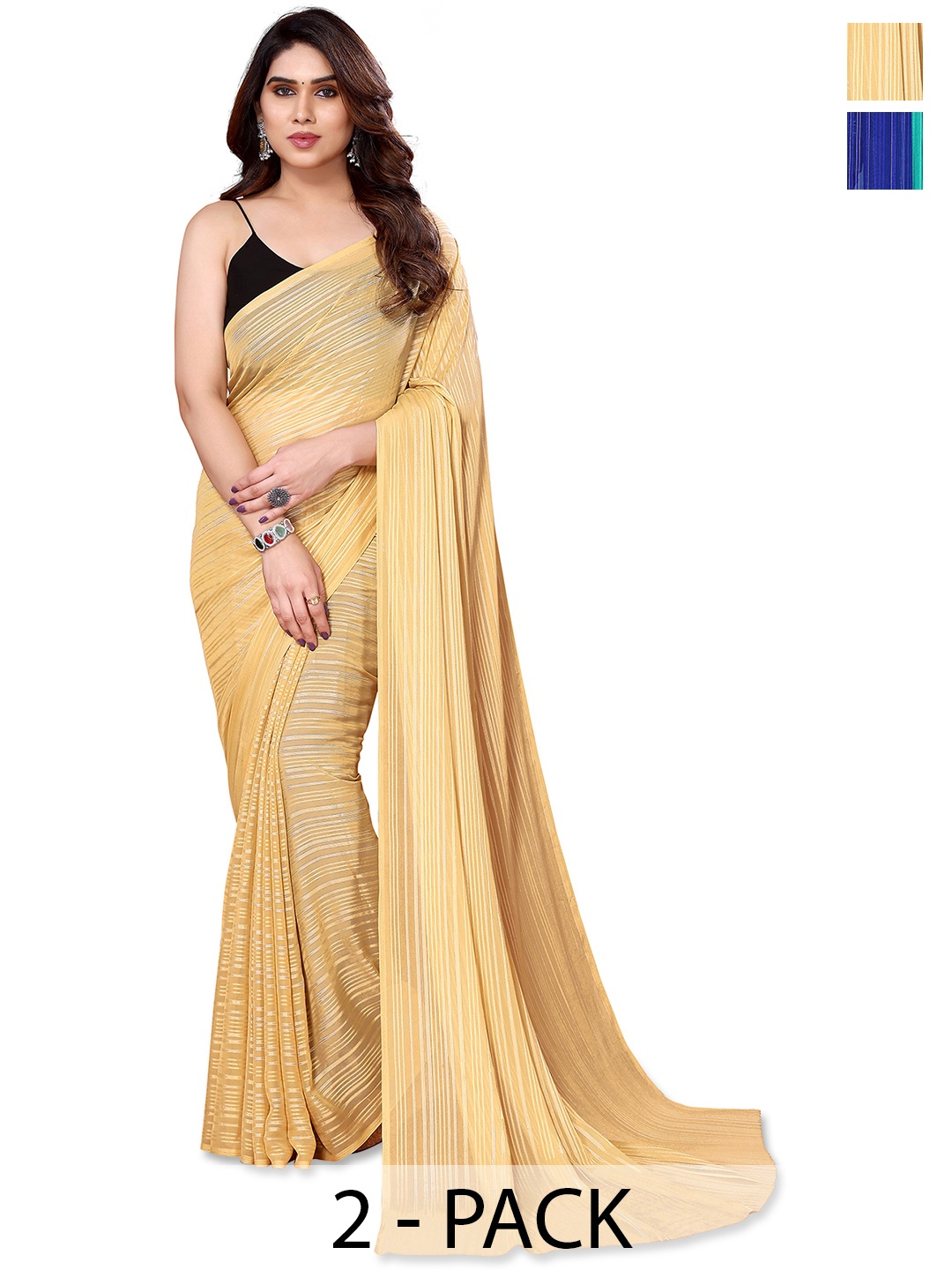 

ANAND SAREES Pack of 2 Satin Saree, Beige