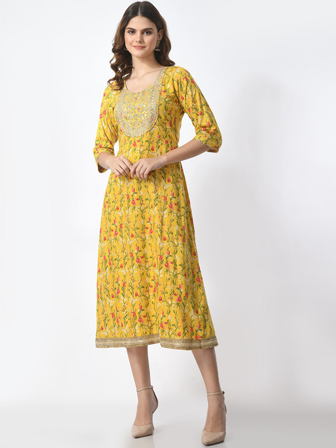 

JAHIDA COMFORT WITH STYLE Embroidery Sequinned Kurta, Yellow