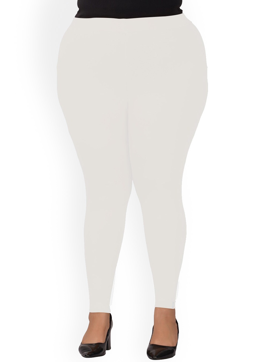 

indian flower Plus Size Mid-Rise Ankle Length Leggings, White