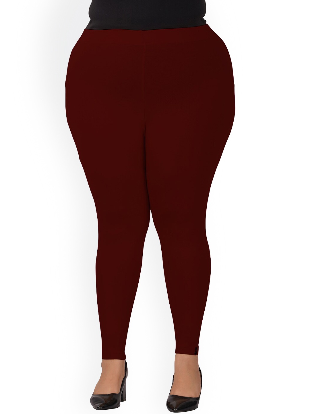 indian flower Plus Size Mid-Rise Ankle Length Leggings, Maroon