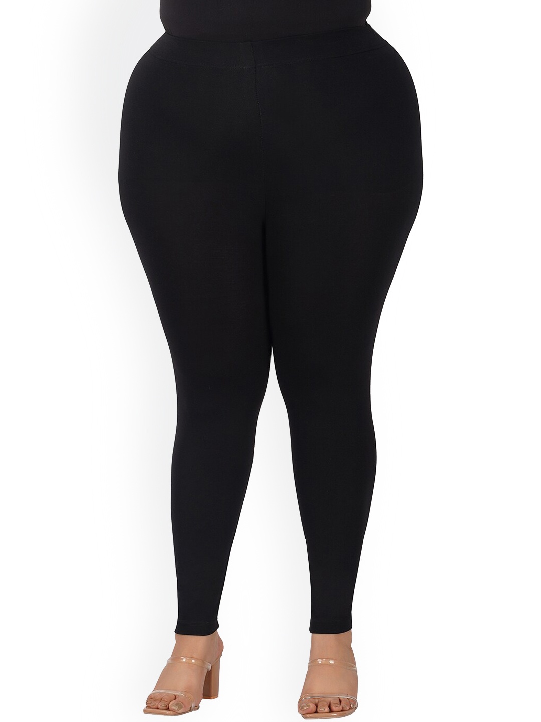

indian flower Plus Size Mid-Rise Ankle Length Leggings, Black