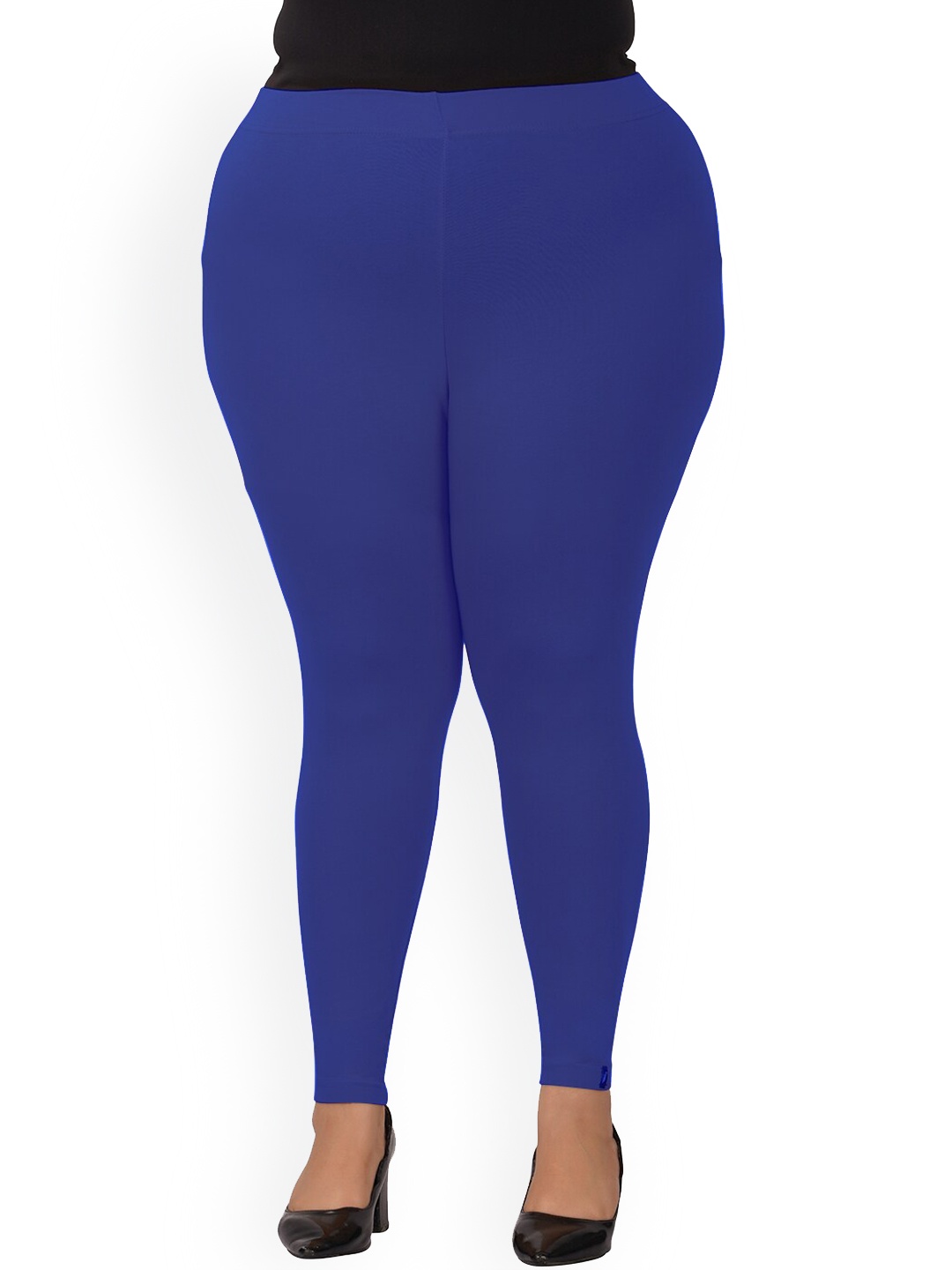 indian flower Plus Size Mid-Rise Ankle Length Leggings, Blue